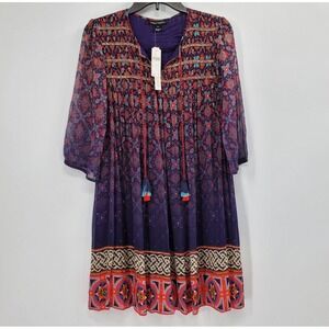 Anthropologie Tanvi Kedia Corinna Tunic Dress Boho Beaded Tassel Mini Size XS